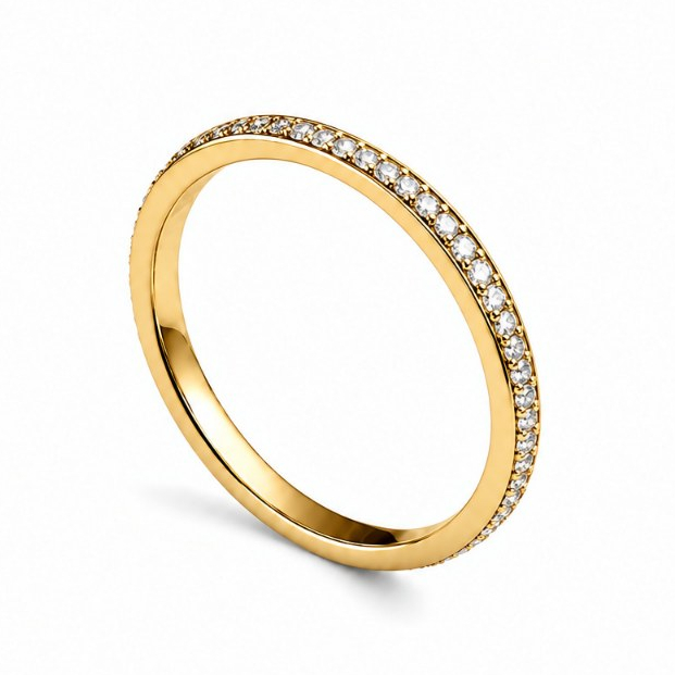 Anel Aço Inox Aparador Zircônias Branca 2,5mm Dourado Noivado Solitario Feminino Meia Aliança Delicado