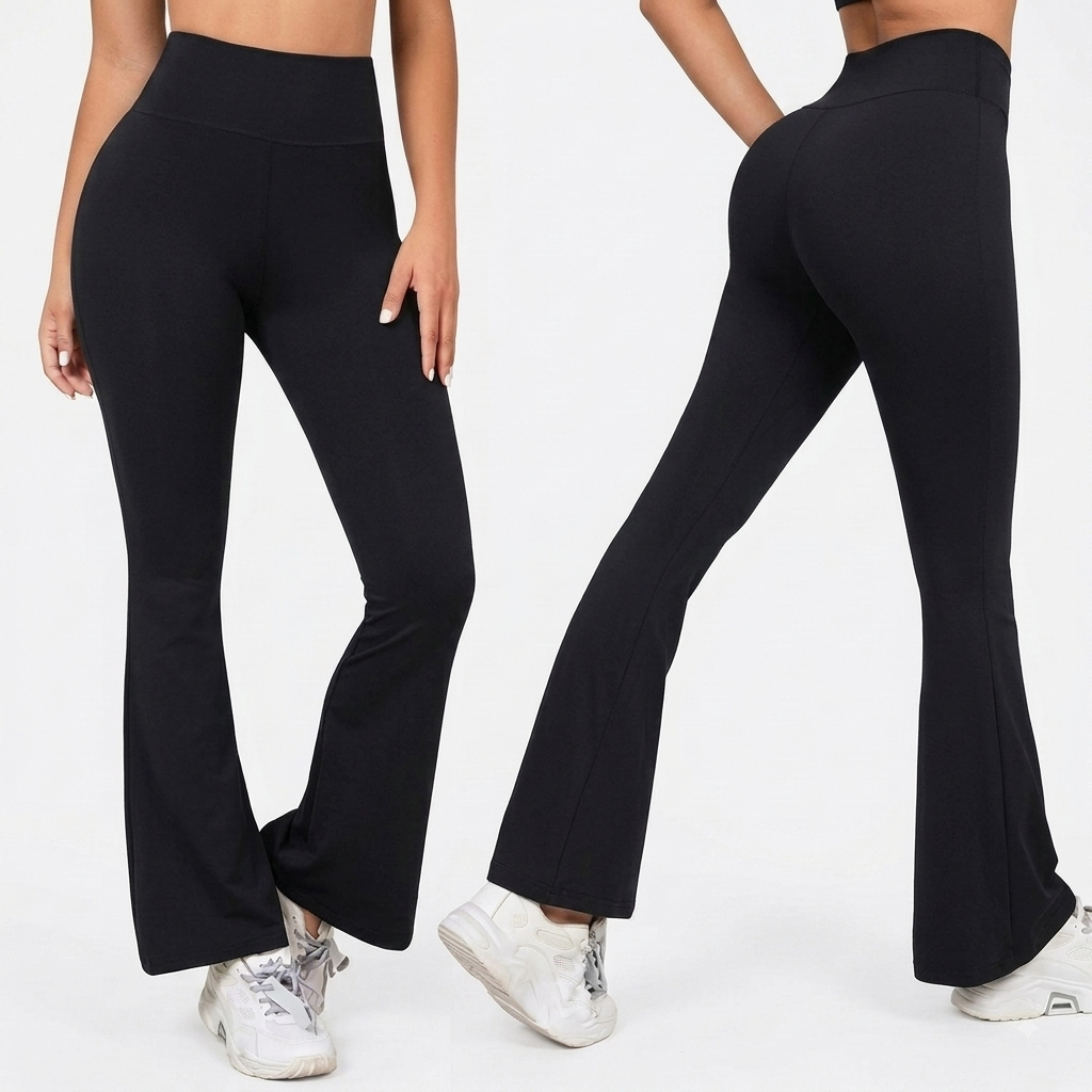 KIT2 Calças FLARE Feminina Cintura Alta Bailarina Boca De Sino Modela o Corpo Zero Transparencia Tecido Reforçado