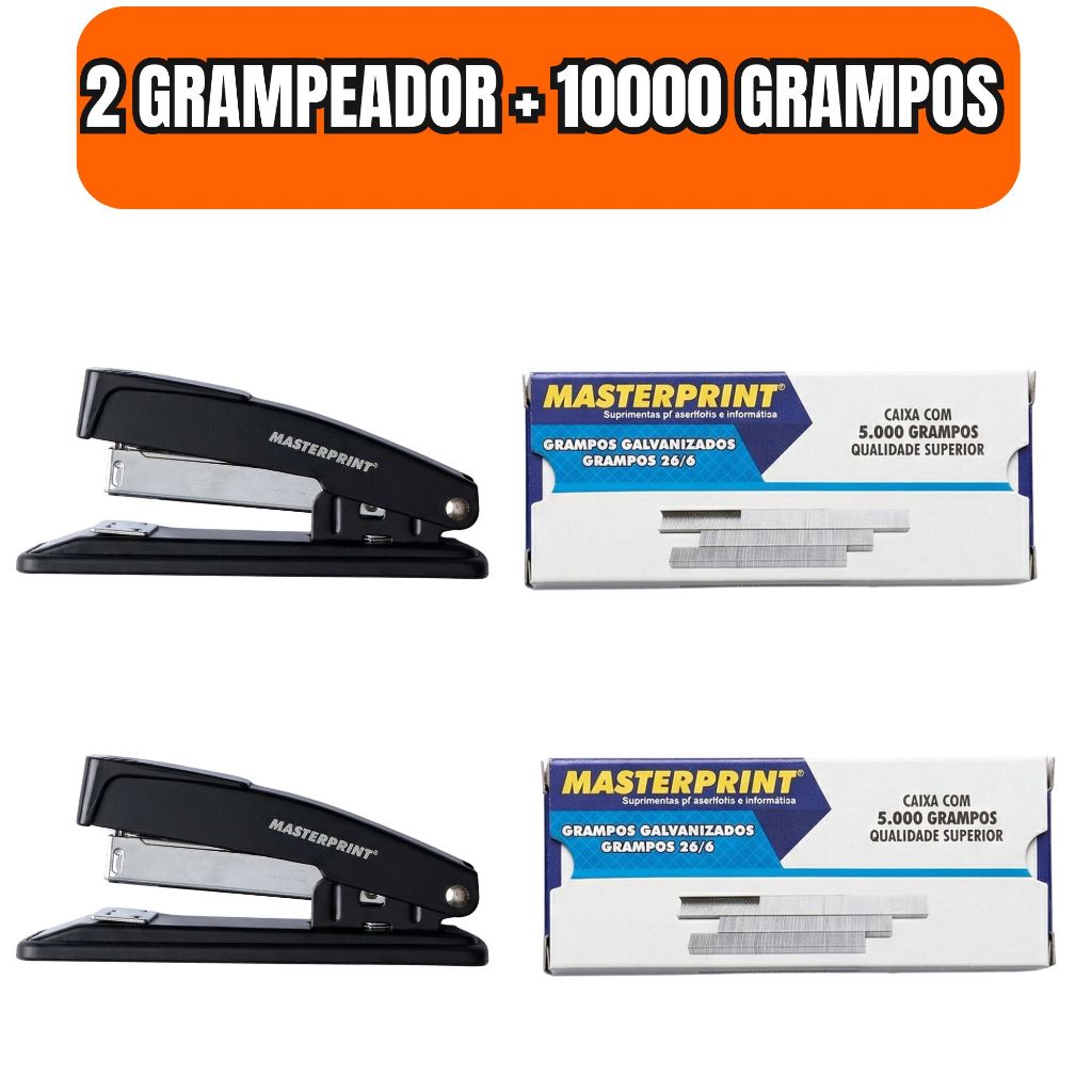 Kit 2 Grampeadores de Mesa Grampeador Manual Escolar Escritório Papelaria Documentos Home Office