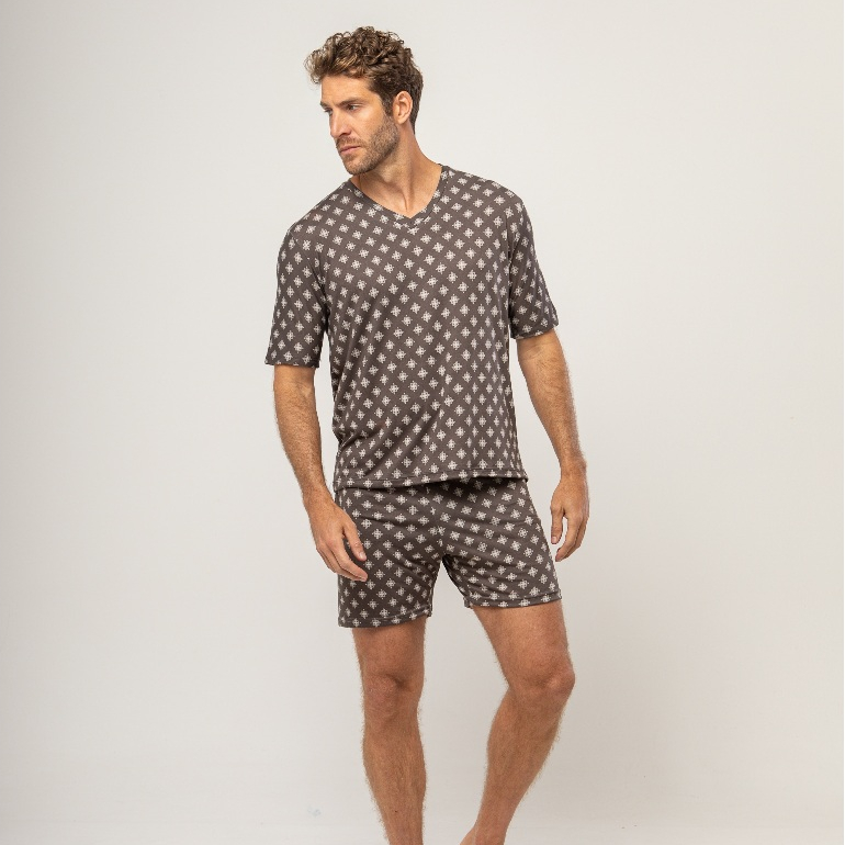 Pijama Masculino Gola V Sued Verão Camiseta Shorts do M ao G1 Smara Modas
