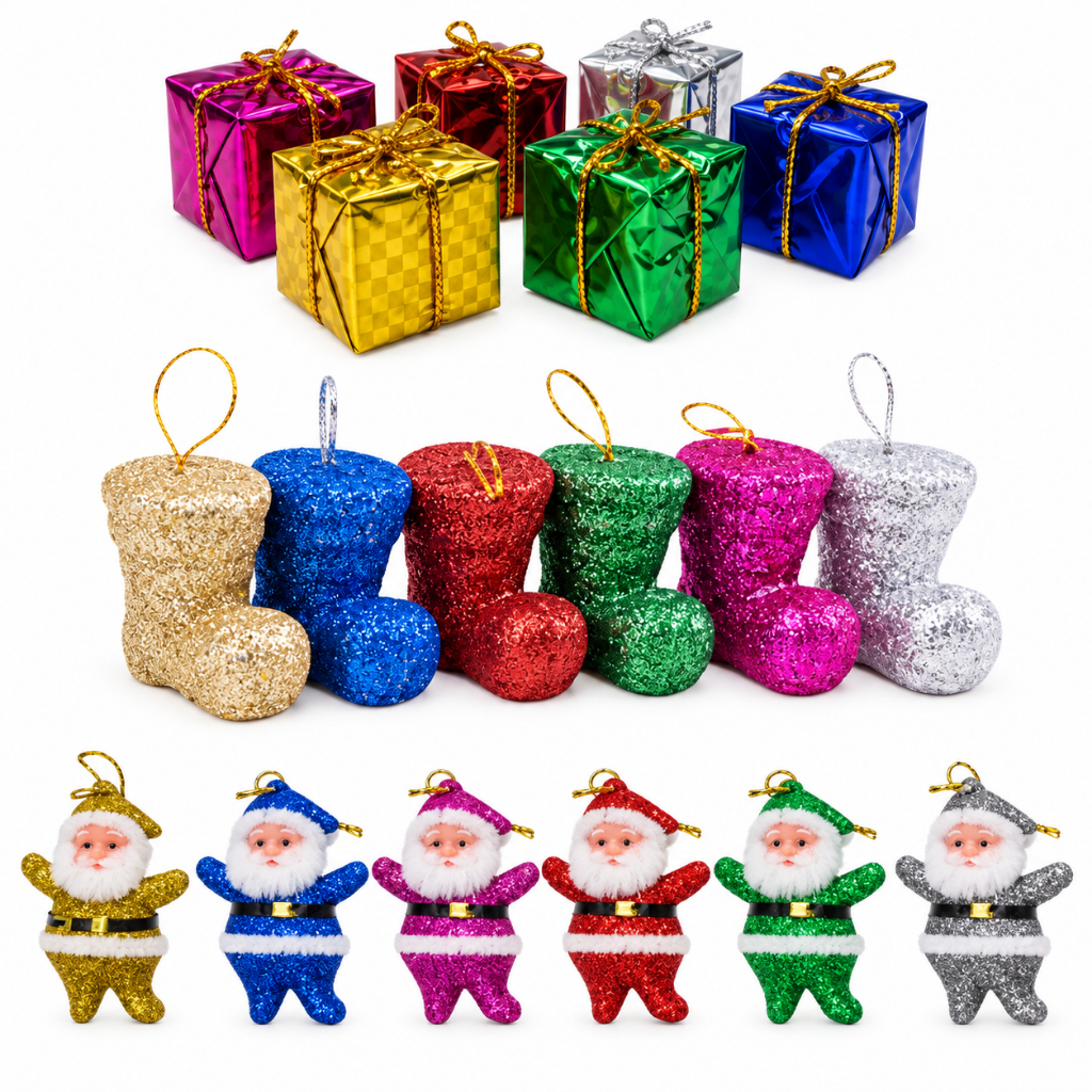 Kit Decoração de Arvore de Natal Colorido Mini Papai Noel Botas Papai Noel pendurável Bolas de Natal