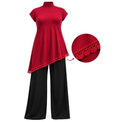 Blusa com renda na barra elegante assimétrica