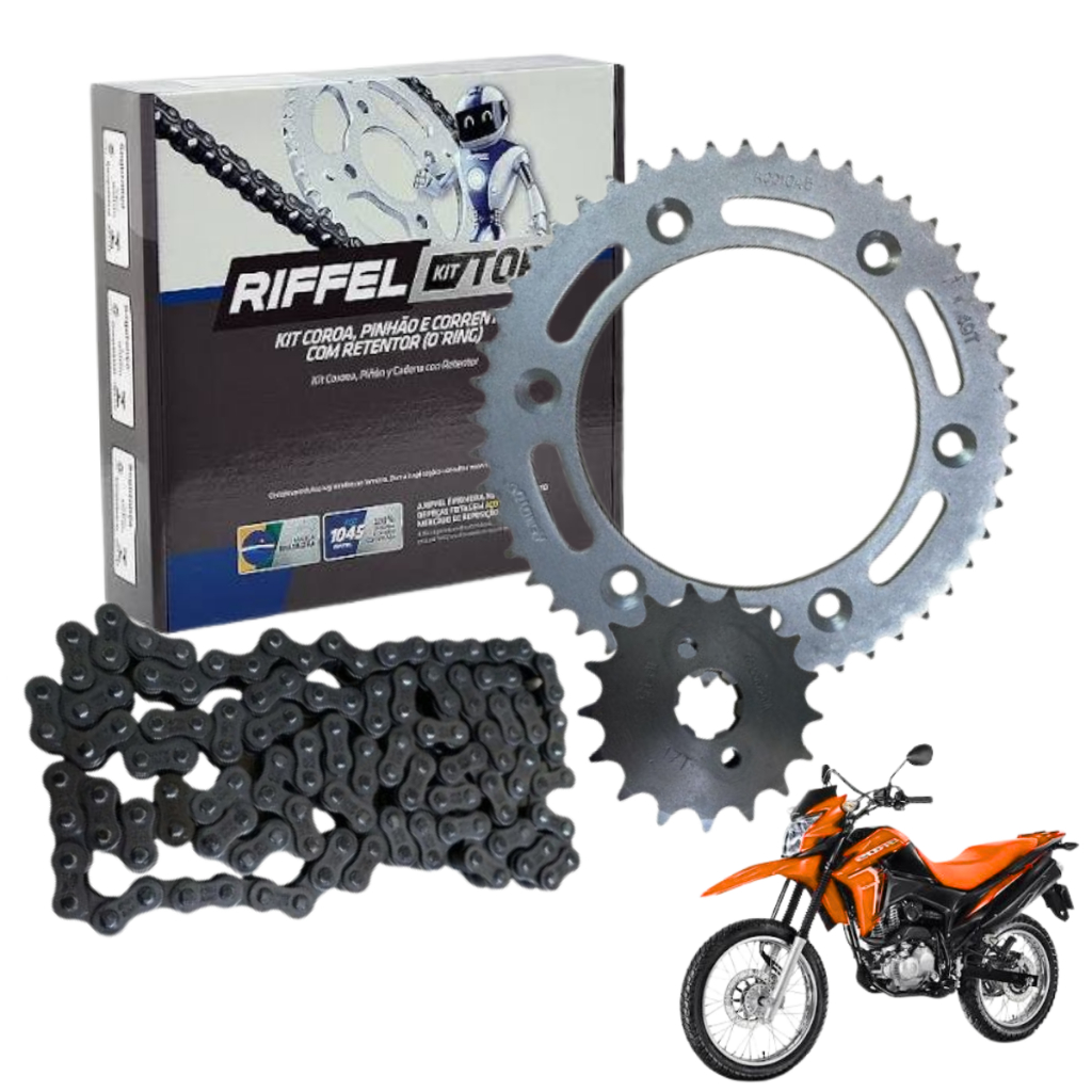 Kit Relação Tração Transmissão Bros 160 Xre 190 2015 à 2024 Original Riffel - COM RETENTOR