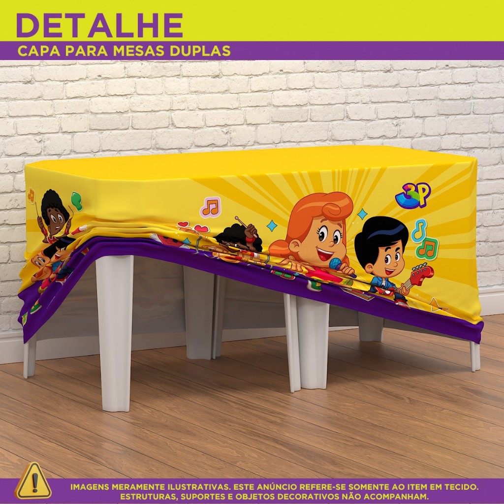 Capa de Mesa 3 Palavrinhas Sublimada Decoração Forro de Mesa Aniversário Infantil Tecido - Licenciado · foto 2
