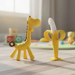 Mordedor Silicone Banana Escovinha Bebes Dentição Girafinha de Silicone Macio Baby Conjunto