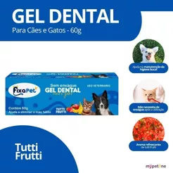 Gel Dental Tutti Frutti 60g Gel Escovação Pet Para Cães e Gatos Sem Enxágue Fixa Pet