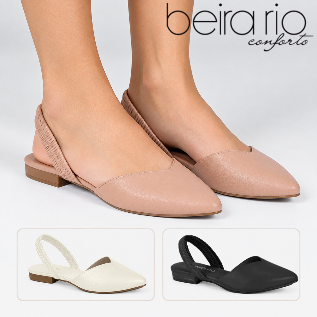 Sapatilha Beira Rio Feminina Mule Slingback Bico Fino Rasteirinha Calce Fácil Sandália Elástico Confortável Original