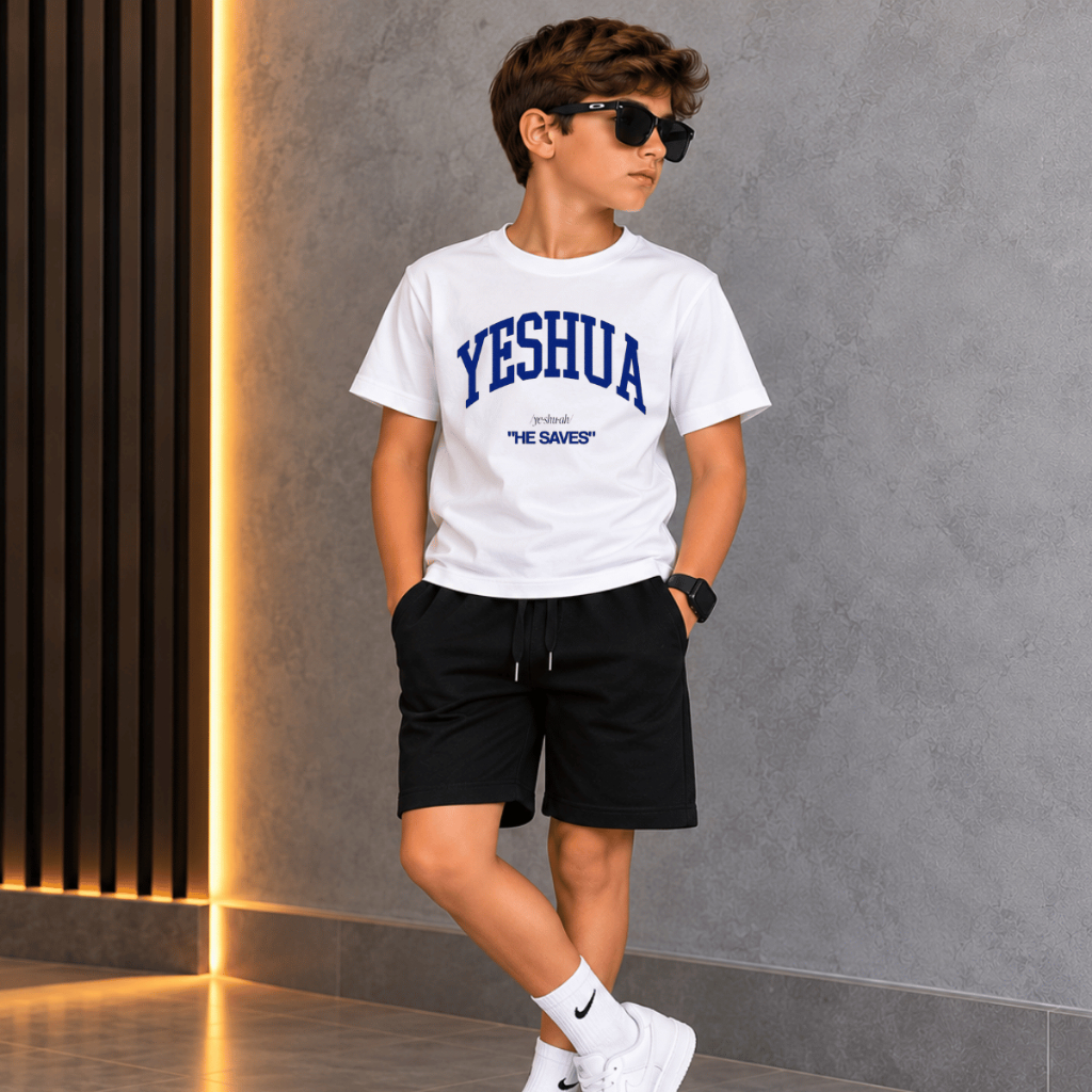 Conjunto Infantil Camiseta Yeshua + Short Moletinho estiloso 2 ao 16 Envio imediato!