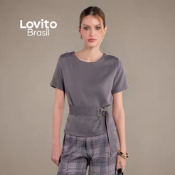 Lovito Blusa Elegante Feminina com Faixa na Cintura BLB20872117