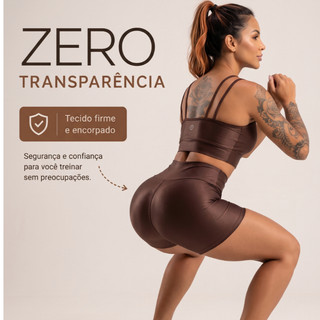 Conjunto Top+Short Bojo Fitness Alta Compressão Cintura Alta Zero Transparência Academia Treino