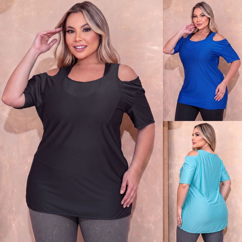 Camiseta Feminina Plus Size com Tecido Furadinho de Secagem Rápida para Fitness e Ginástica Oferta