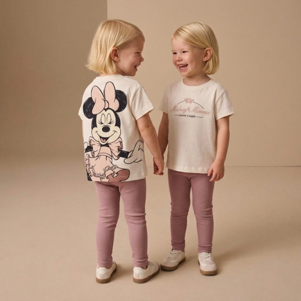 Conjunto Infantil Feminino Minnie Mouse Camiseta Estampada + Calça Legging Rosa 1 ao 10