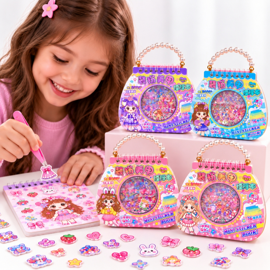 Kit Caderno Boneca Adesiva 3D Roupinhas Acessórios E Montar Comodos 4 Cenários Com Pinça Diy