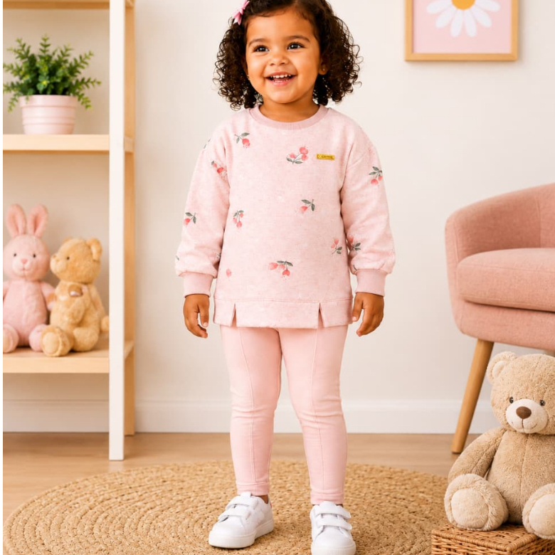 Conjunto Infantil Menina Moletom Blusa Estampa Floral Calça Legging Flanelada Coloritta