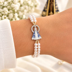 Terço de Pulso Perola Pulseira de Nossa Senhora Aparecida Delicado