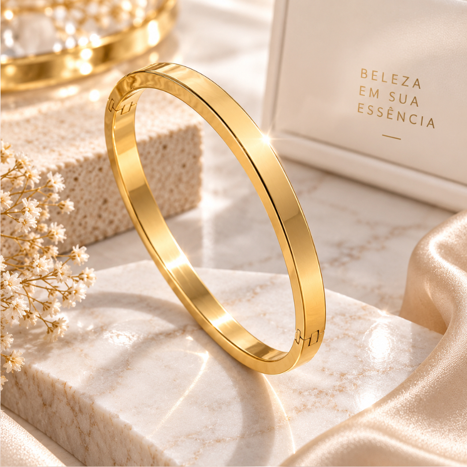 Bracelete Feminino Liso e Espiral em Aço Inoxidável 361L Dourado | Antialérgico e Elegante Luxo