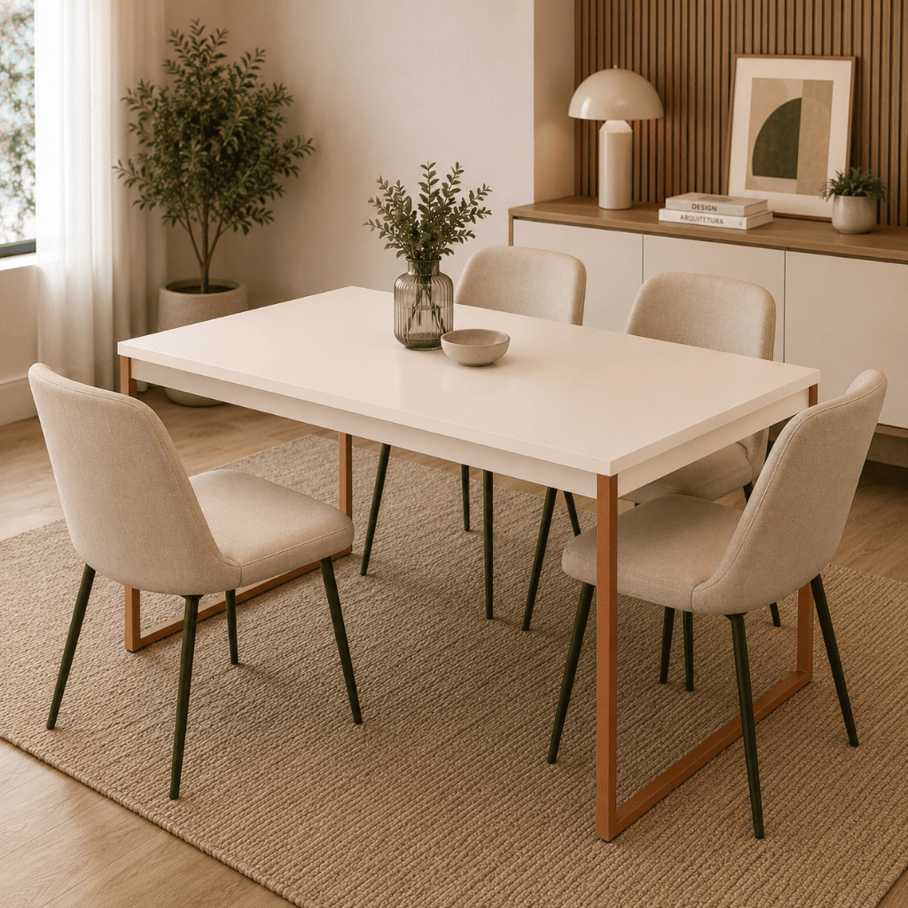 Mesa de Jantar Industrial Para 4 Cadeiras Pés em Aço 105 x 75 cm Bronze