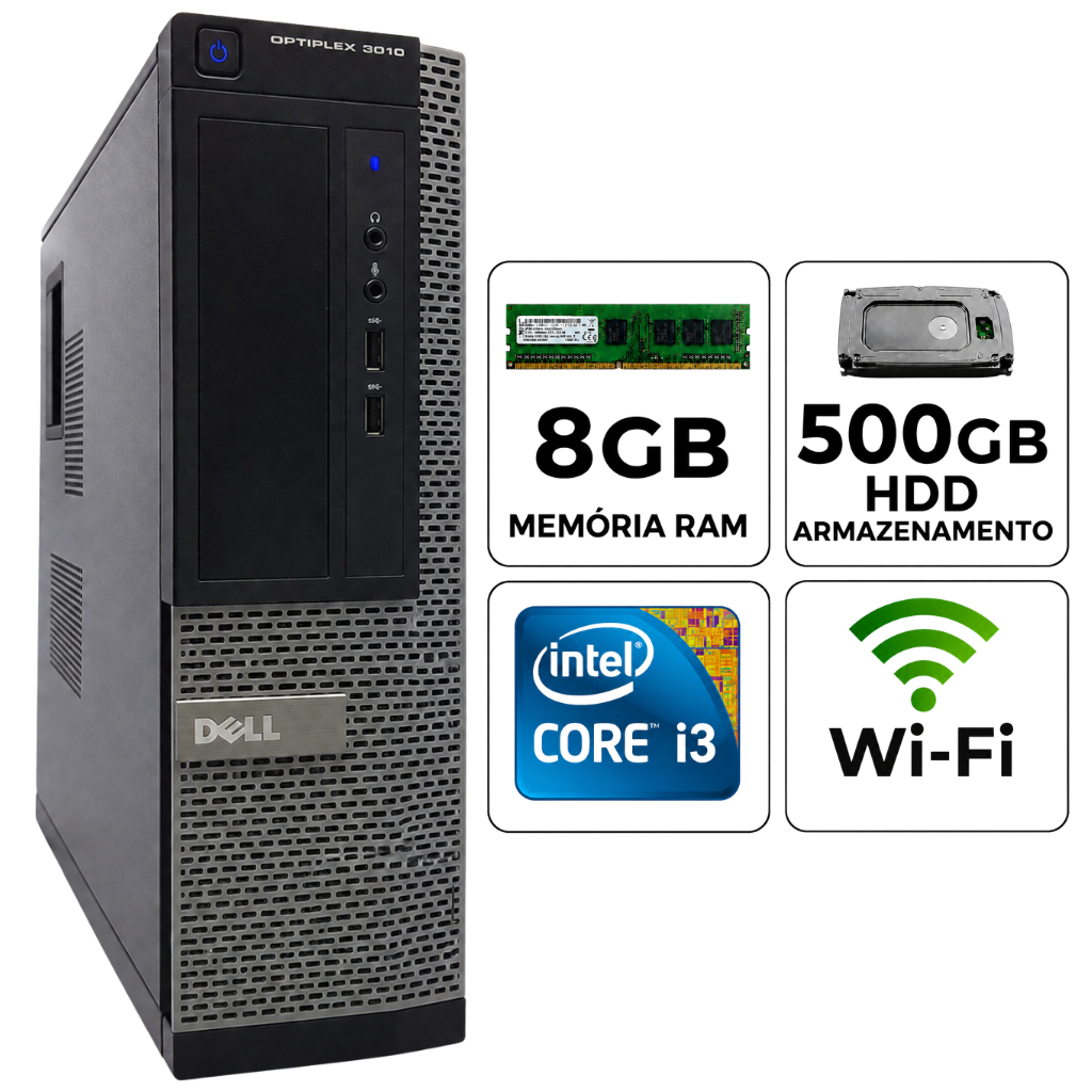 Computador Dell Core i3 de 2ª Geração 8gb de ram 500gb Sata Wifi Torre Cpu Trabalho Estudo