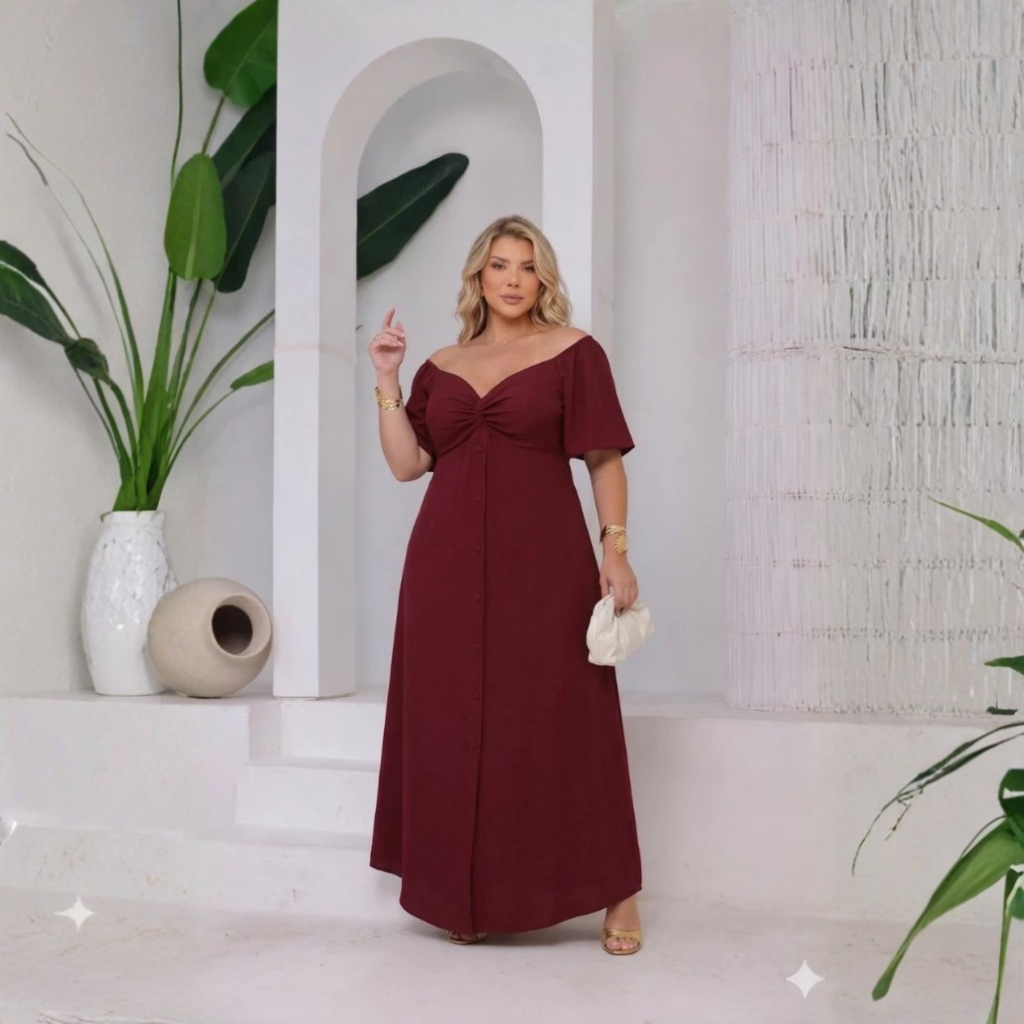 Vestido Longo Plus size Moda Evangélica Com botão G1 G2 Elegante