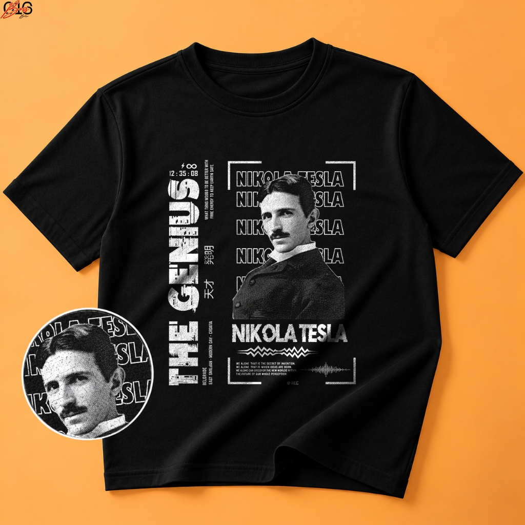Camiseta Nikola Tesla Estampada Masculina Feminina Geek Cientista Tecnologia Física Elétrica Nerd Preta