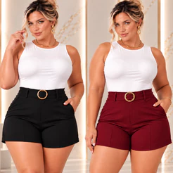 KIT 2 Shorts Alfaiataria Feminino Crepe de Malha Premiun Confortável Bermuda Dois Bolsos