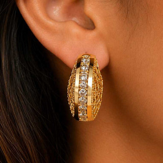 Brinco Argola Bolsa Imperial Cravejada com Zircônia Click Banhado a Ouro 18K