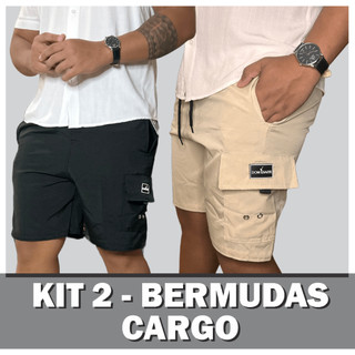 Kit 2 Bermudas Cargo Masculina Dom Saite Elastano Bolso Lateral Casual Skate Academia Cordão Ajustável Premium