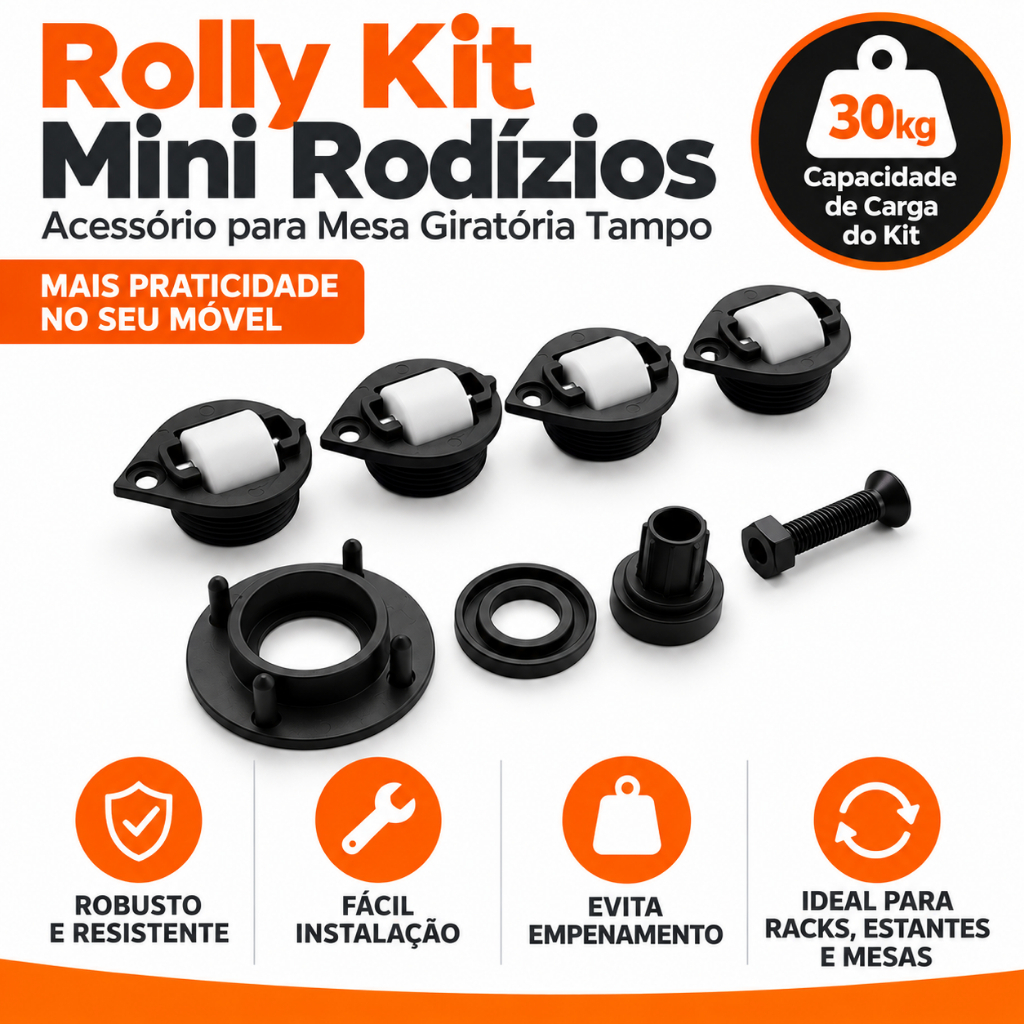 Rolly Kit Mini Rodizios Acessório Mesa Giratória Tampo