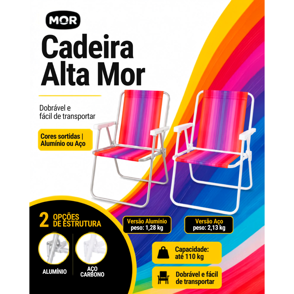 Cadeira De Praia Dobrável Mor Aço / Alumínio cores Sortidas Unitário Oferta
