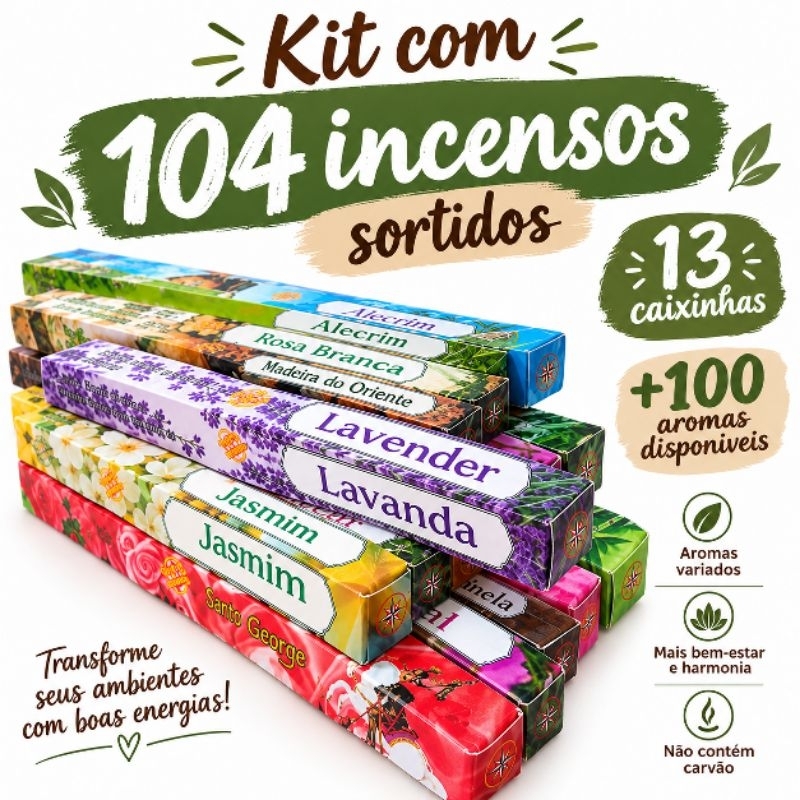 Imagem Incenso 100% Natural Sortidos/ Kit com 104 incensos 13 caixinhas