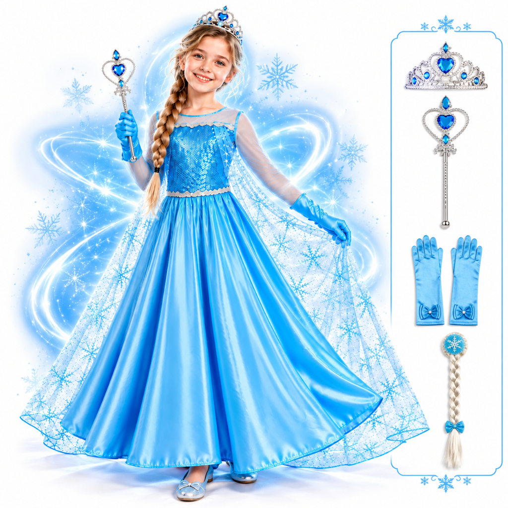 Fantasia Vestido Infantil Elsa Frozen COM Acessorios e SEM Acessórios Festa Hallowen Crianças