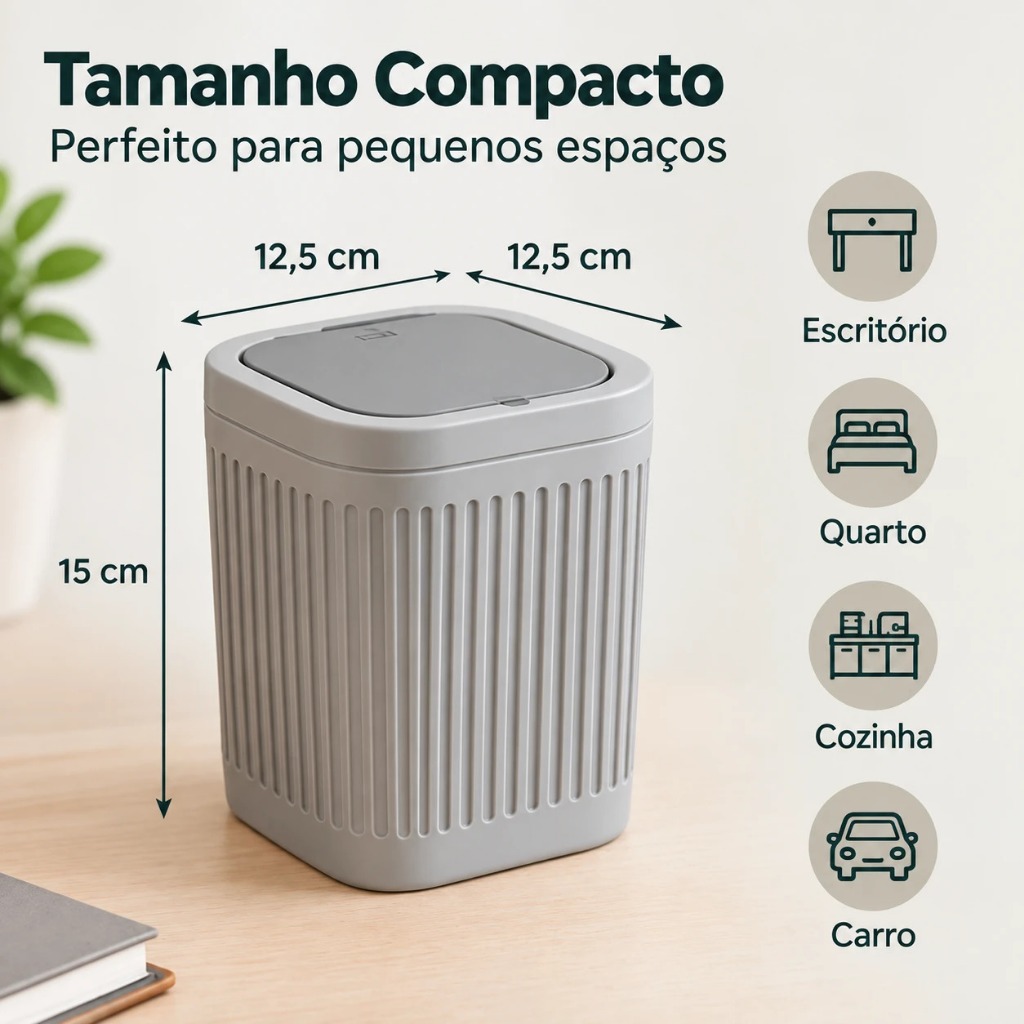 Mini Lixeira De Mesa Compacta Com Tampa Para Escritório Banheiro Quarto Carro E Penteadeira — imagem 2 de 2
