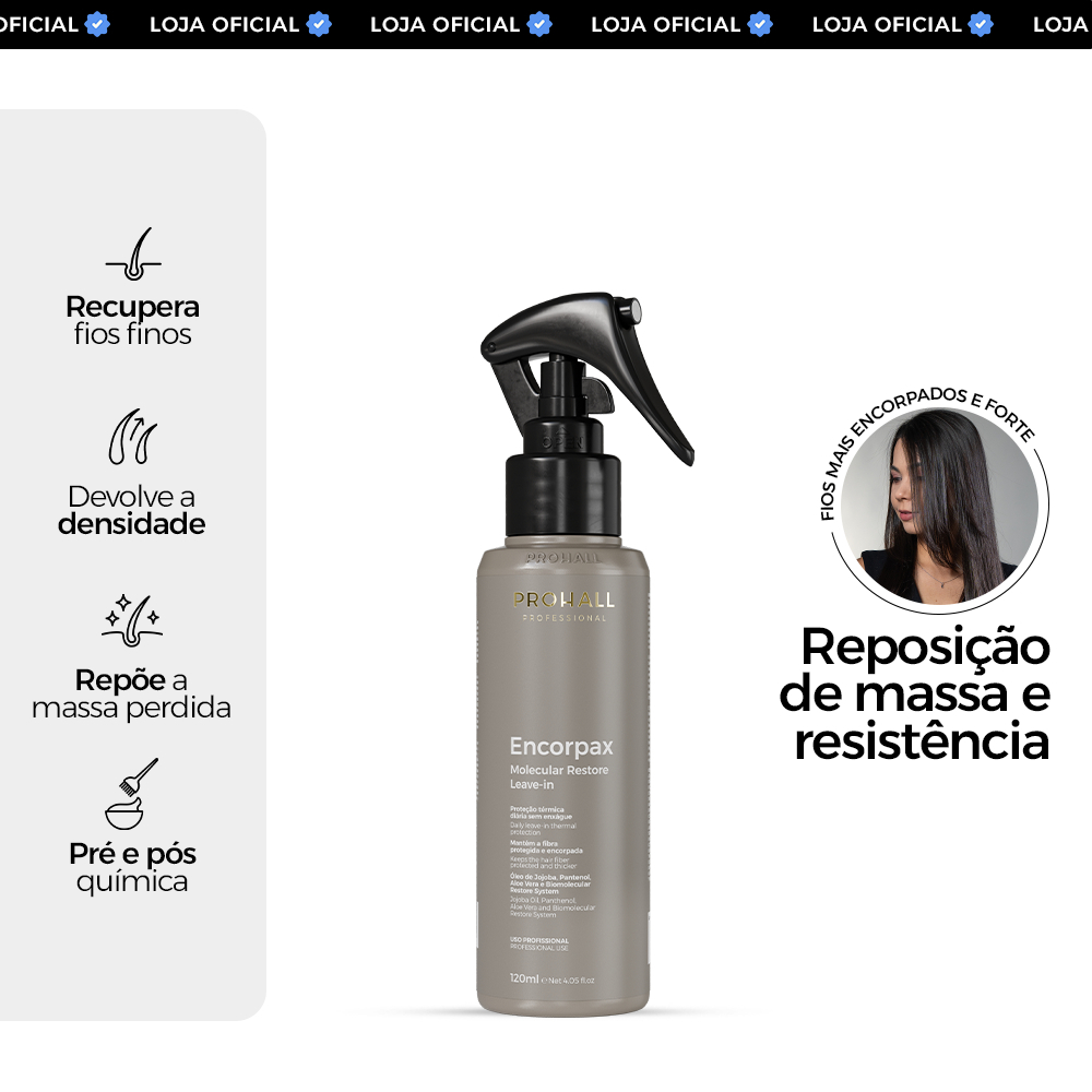 Leave-In Antifrizz para Cabelos Finos Proteção Térmica, Encorpax Prohall 120ml
