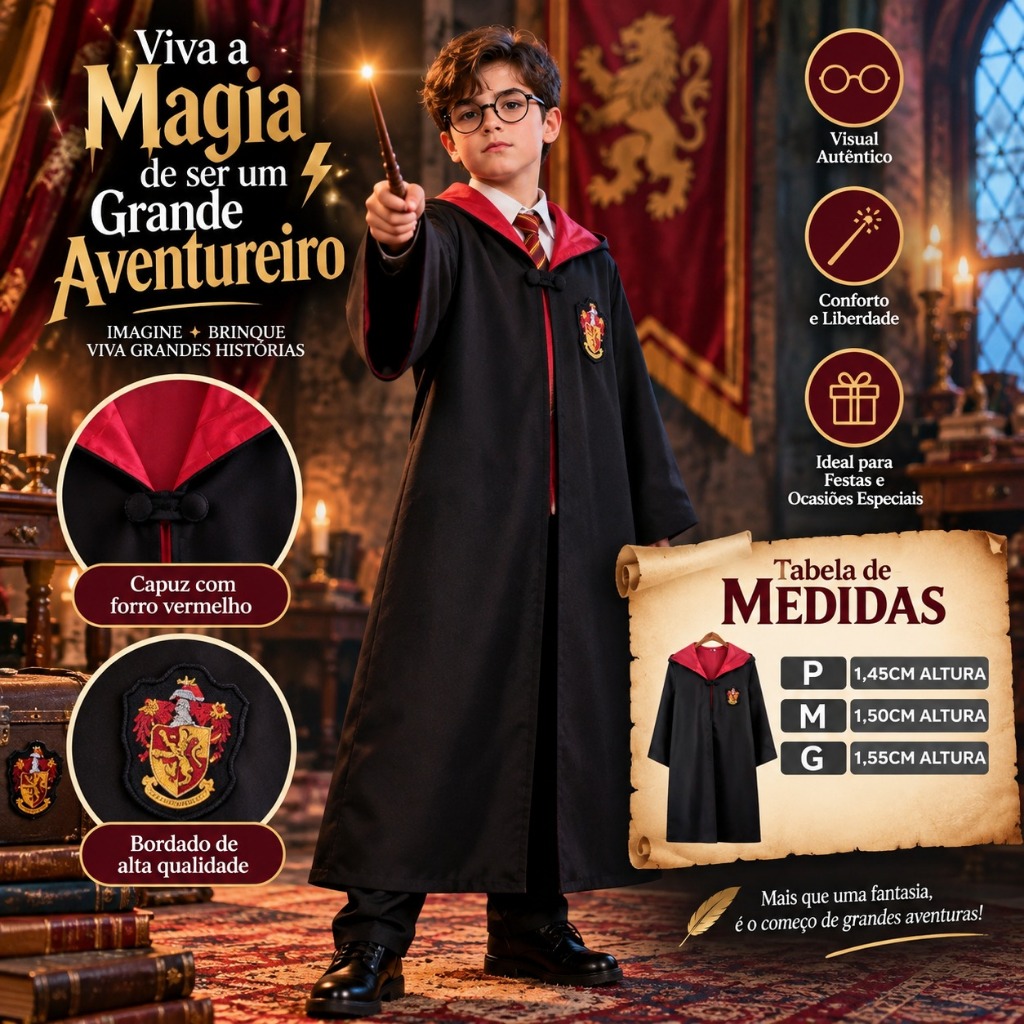 Fantasia Harry Potter Adulto Luxo Festas Fantasias, Halloween e Cosplay