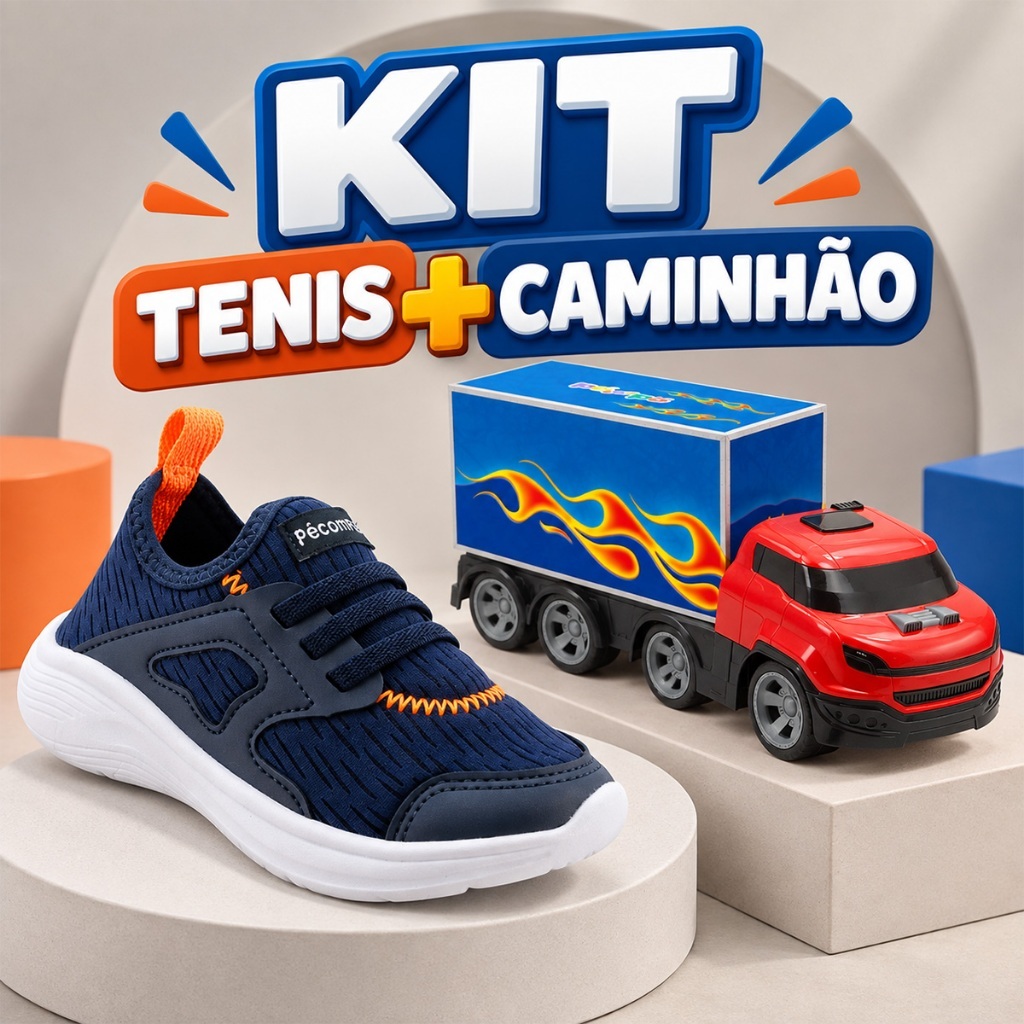 Tenis Infantil Menino Estiloso Moderno Passeio Conforto Casual Guty Runner Marinho + Kit