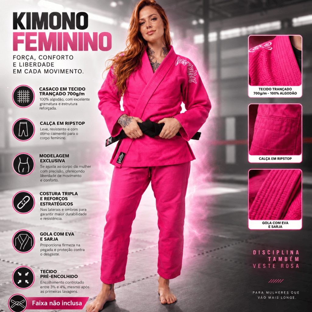 kimono feminino rosa jiu jitsu adulto trançado | ENVIO IMEDIATO - Invictus