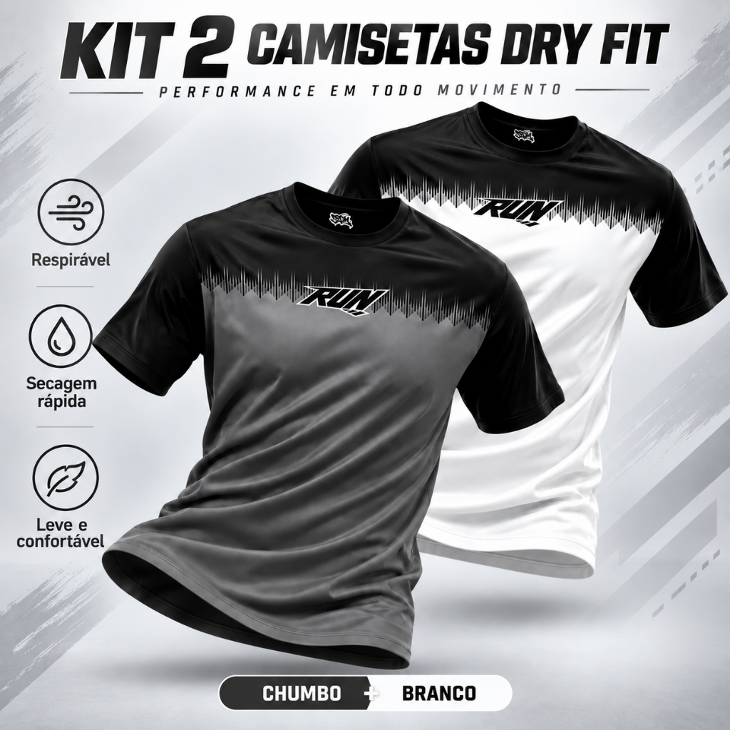 Kit 2 Camisetas Dry Fit Masculina Premium – Academia, Crossfit Ciclismo Leveza e Conforto