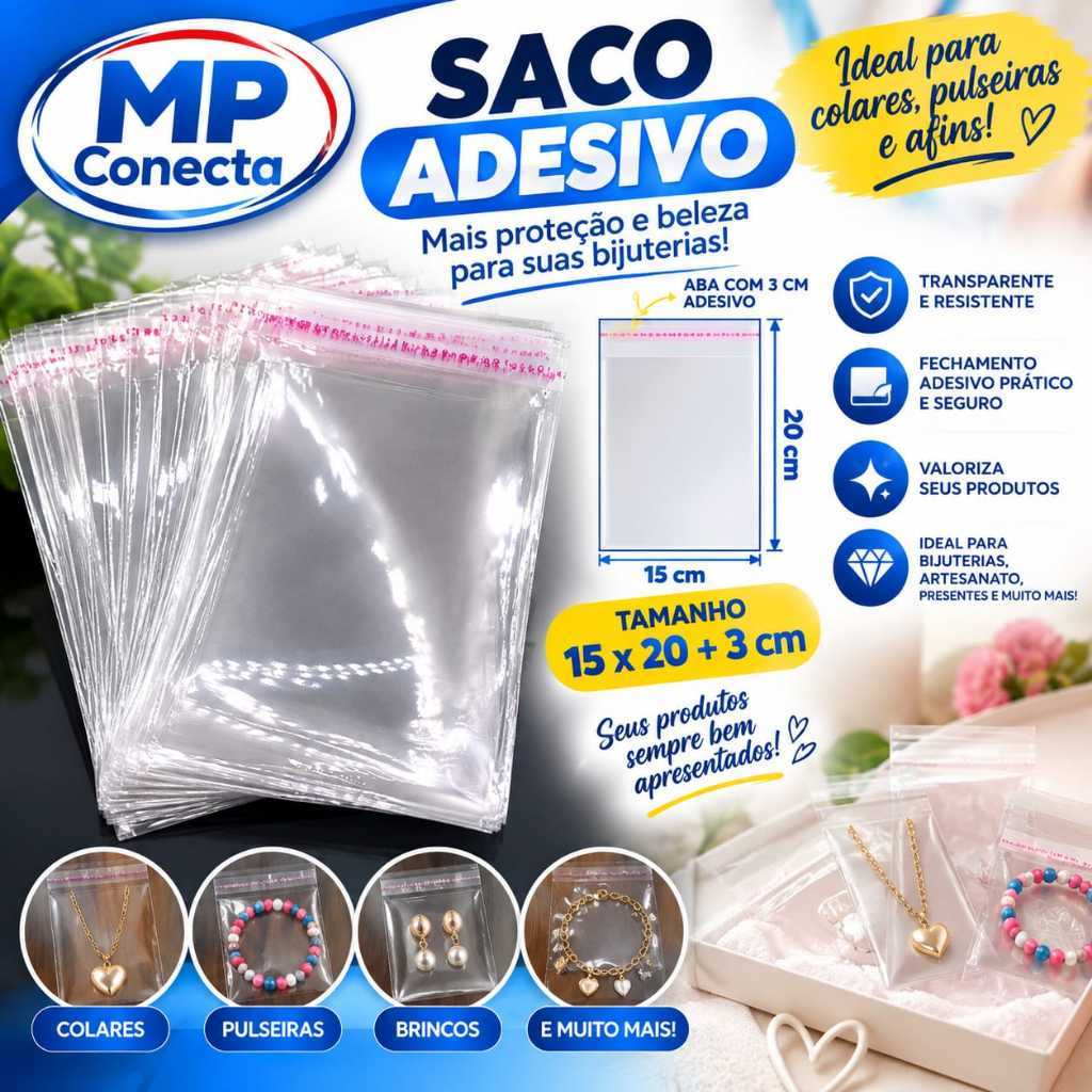 Saquinho Transparente Com Adesivo Aba saco adesivado Cristal 15X20+3 SACO ADESIVO 15X20+3