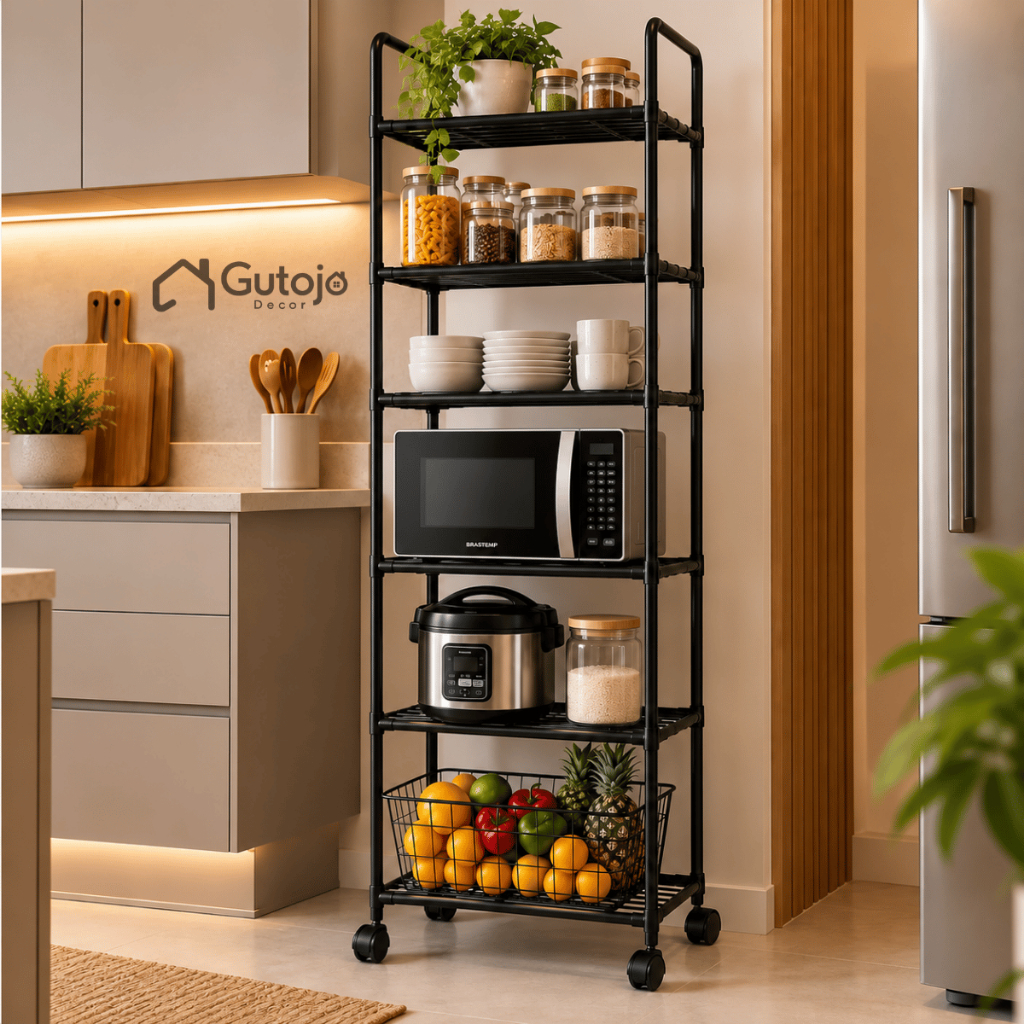 Estante Multiuso em Metal 6 Níveis com Rodinhas Prateleira Organizadora Móvel para Cozinha Banheiro Quarto Lavanderia