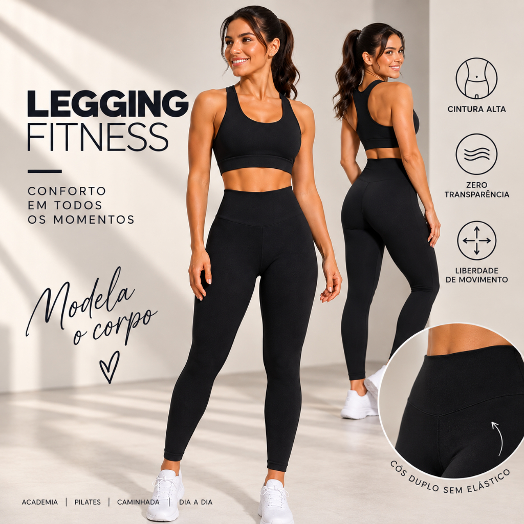Calça Legging Academia Feminina Supplex Zero Transparência Cintura Alta Compressão nao Marca no Corpo