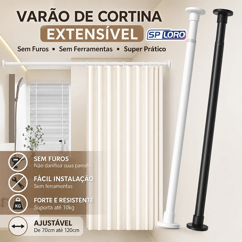 Varão Extensível Ajustável Multiuso Disponível em Ideal para Cortina Banheiro 70-120cm 90-160cm 110-2m SSG