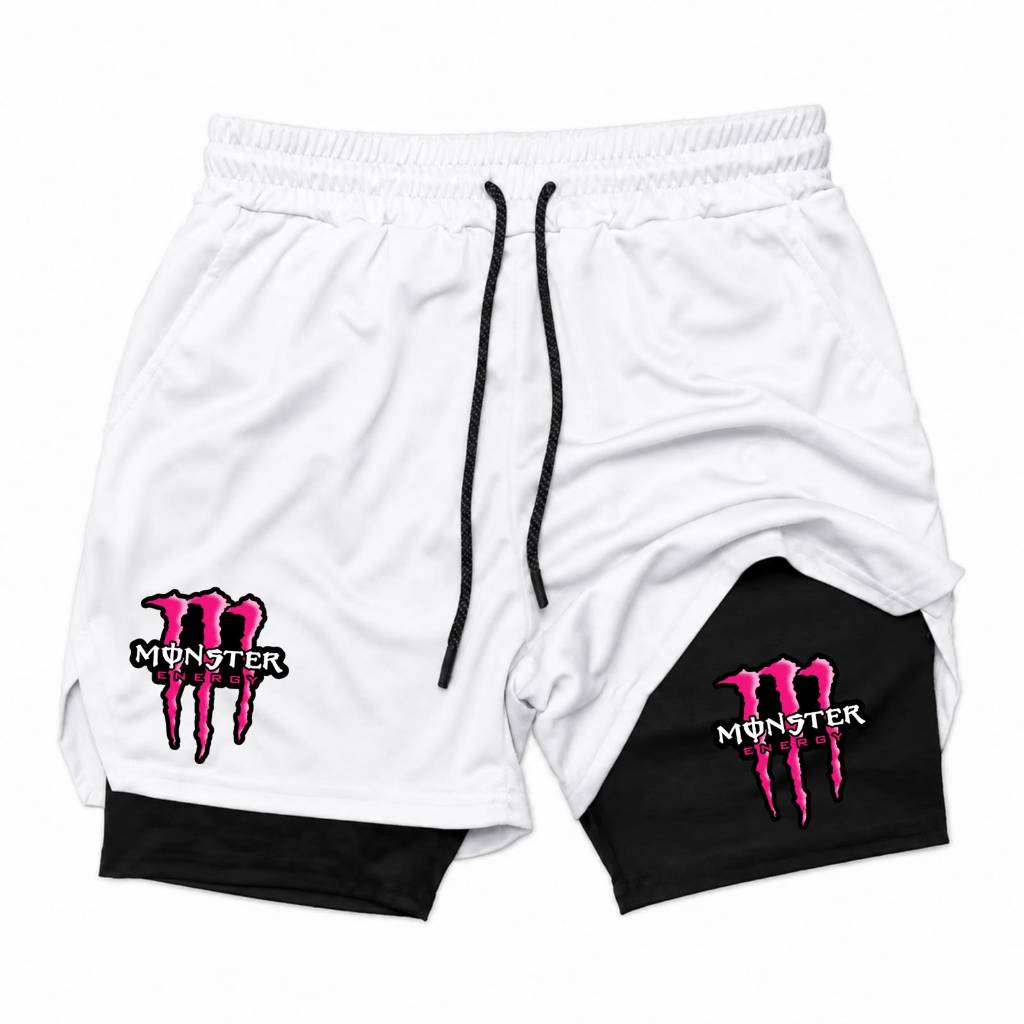 Short Masculino 2 em 1 Monster Energy Compressão Bermuda Academia Corrida Musculação Fitness Treino Esportivo com Bolso