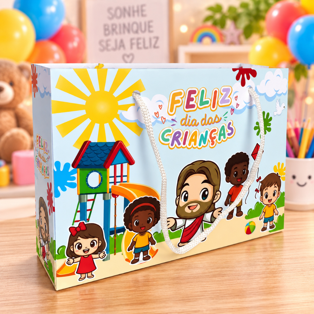 Sacolinha Surpresa G "Feliz dia das Crianças"  Personalizada com nome Festa Infantil Chá Aniversário Lembrancinhas