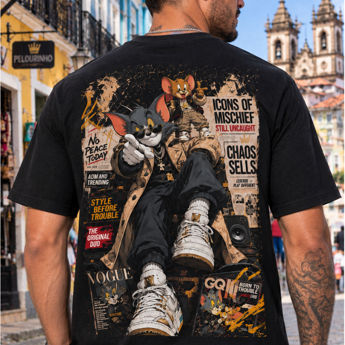 Camiseta Unissex Casual Oversized Tom e Jerry StreetWear Conforto e Qualidade 100% Algodão