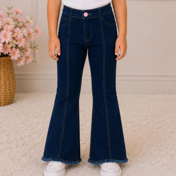 CALCA FEMININA JEANS INFATIL FLARE C NERVURA LUXO  TENDENCIA PREMIUM PROMOCAO