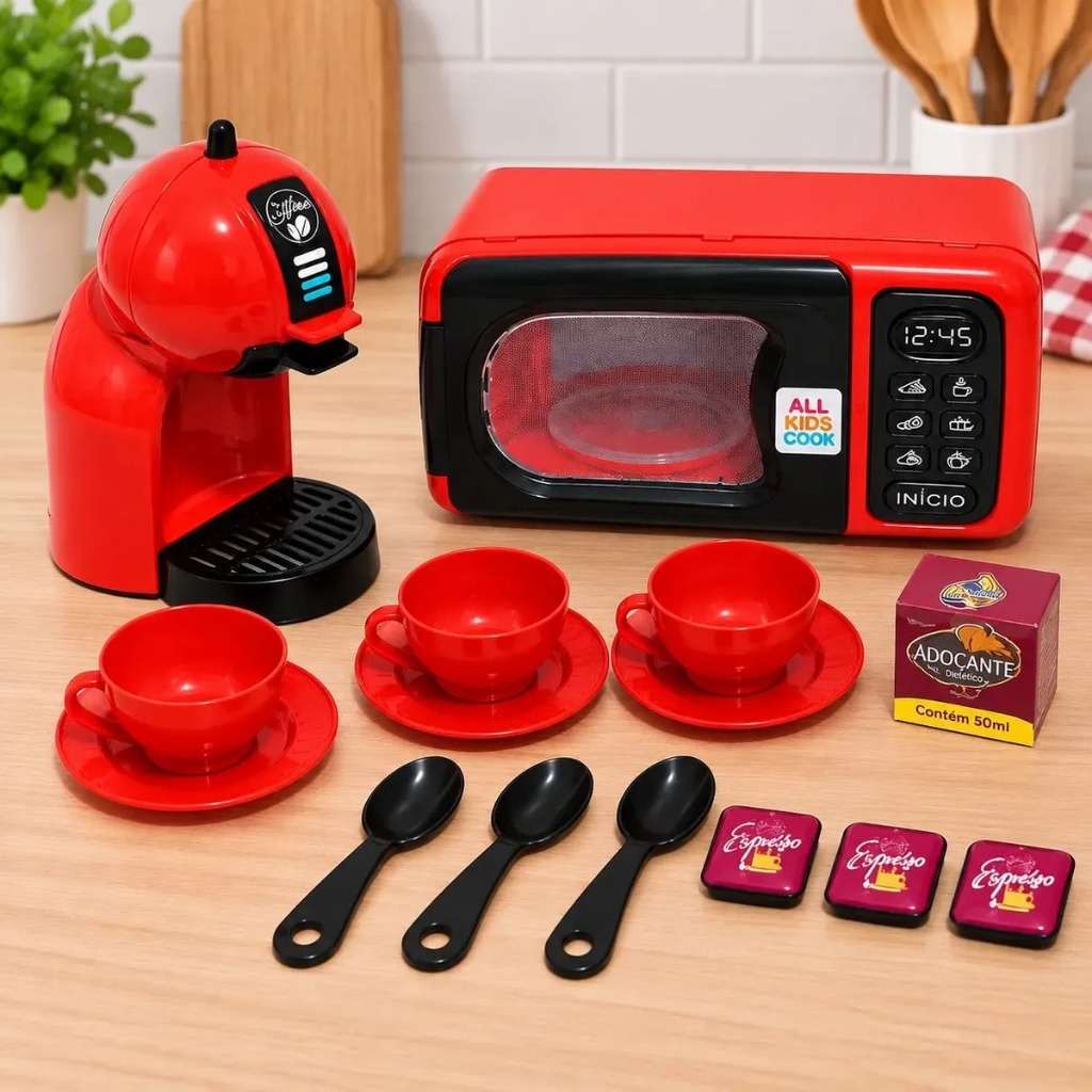 Kit Cozinha Infantil Brinquedo micro ondas Cafeteira Realista