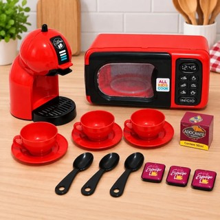 Kit Cozinha Infantil Brinquedo micro ondas Cafeteira Realista