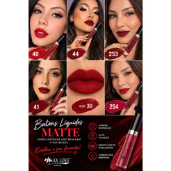 Batom Liquido Matte Vermelhos 24 horas 30 horas Linha Confort Max Love