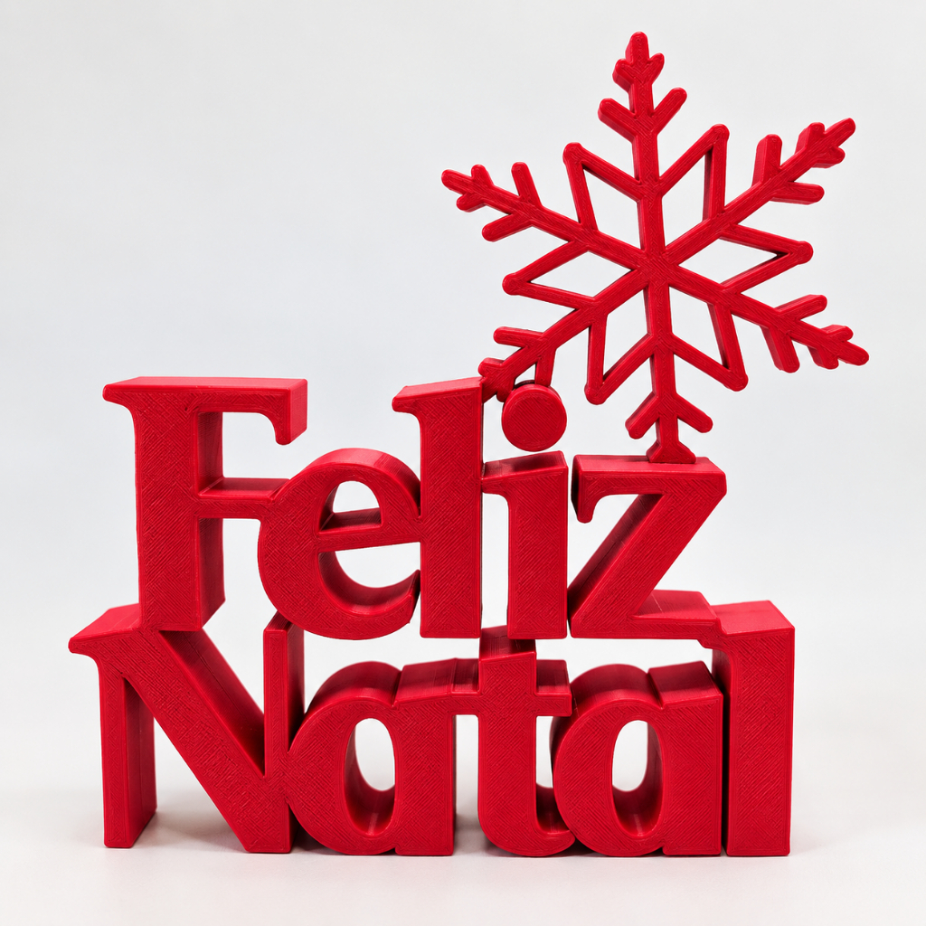 Letreiro Vermelho Feliz Natal com Floco de Neve Enfeite Natalino para Mesa e Aparador Decoração de Natal