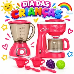 Kit Eletrodomésticos Infantil – Cafeteira e Liquidificador com Acessórios – Brinquedo de Cozinha Funcional